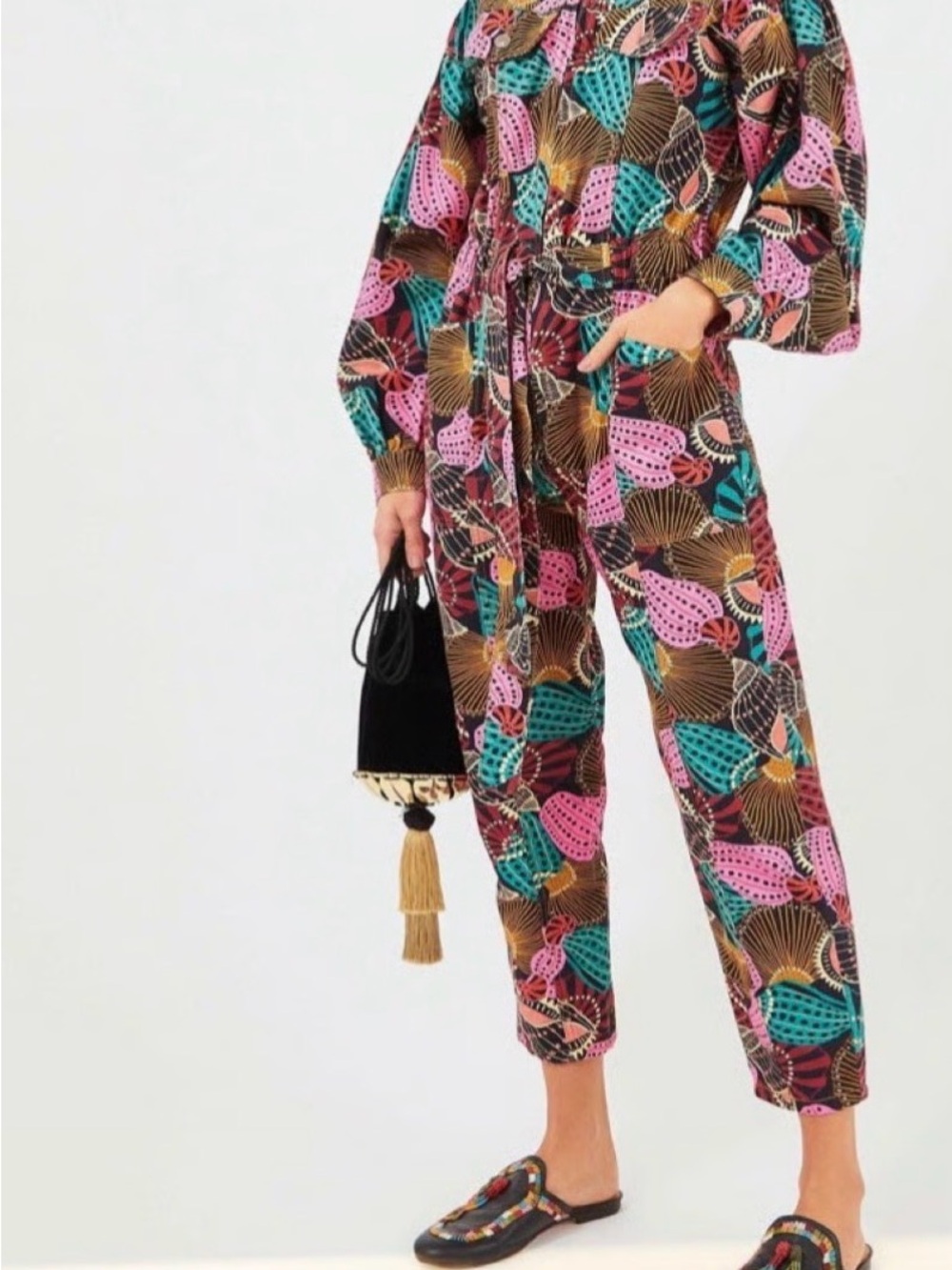 FARM Rio Multicolor Floral Print Jumpsuit — Pink, Teal, Brown, Yellow